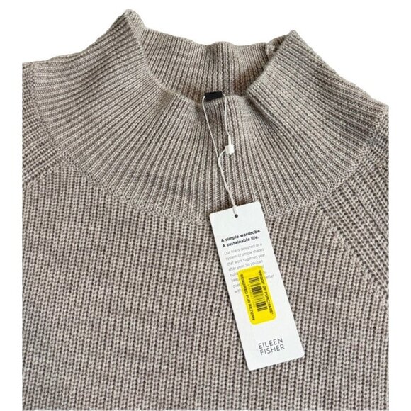 Eileen Fisher XL OAT Turtle Neck Raglan Top Sweater Extra Fine Merino Wool $248 - Picture 1 of 11